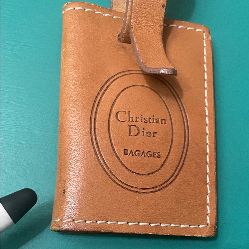 VTG CHRISTIAN DIOR Bagages Camel Brown Leather Luggage Tag Holder - Picture 7 of 11